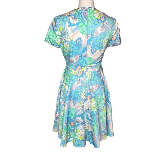 Vintage 60s 70s Nardiello for Rona NY Floral Dress DeepV Rhinestones Size Small - Picture 4 of 13